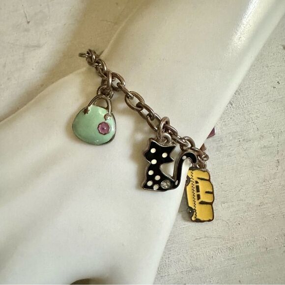 Silver tone enamel charm bracelet - Picture 1 of 12